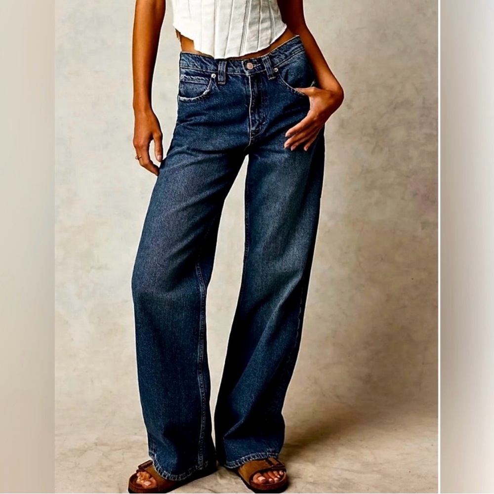 We The Free High-Rise Wide Leg Jeans in Dark Indigo Blue